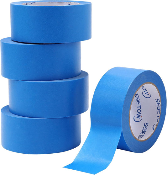 Blue Painters Tape 2 Inch Bulk - Blue Tape for Painting Automotive Walls Packing Removable NO Residue, Paint for Indoors & Outdoors, 2 Inches x 55 Yards x 5 Rolls
