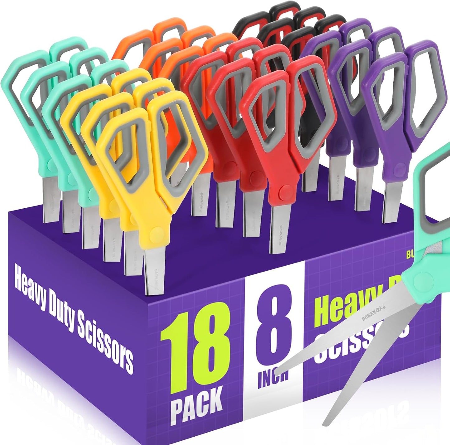 18Pack 8" Scissors All Purpose, Heavy Duty Scissors with Ultra Sharp Blades Comfort Grip Handles - For Office Home School Sewing Fabric Crafts, High/Middle School Student Teacher Scissor