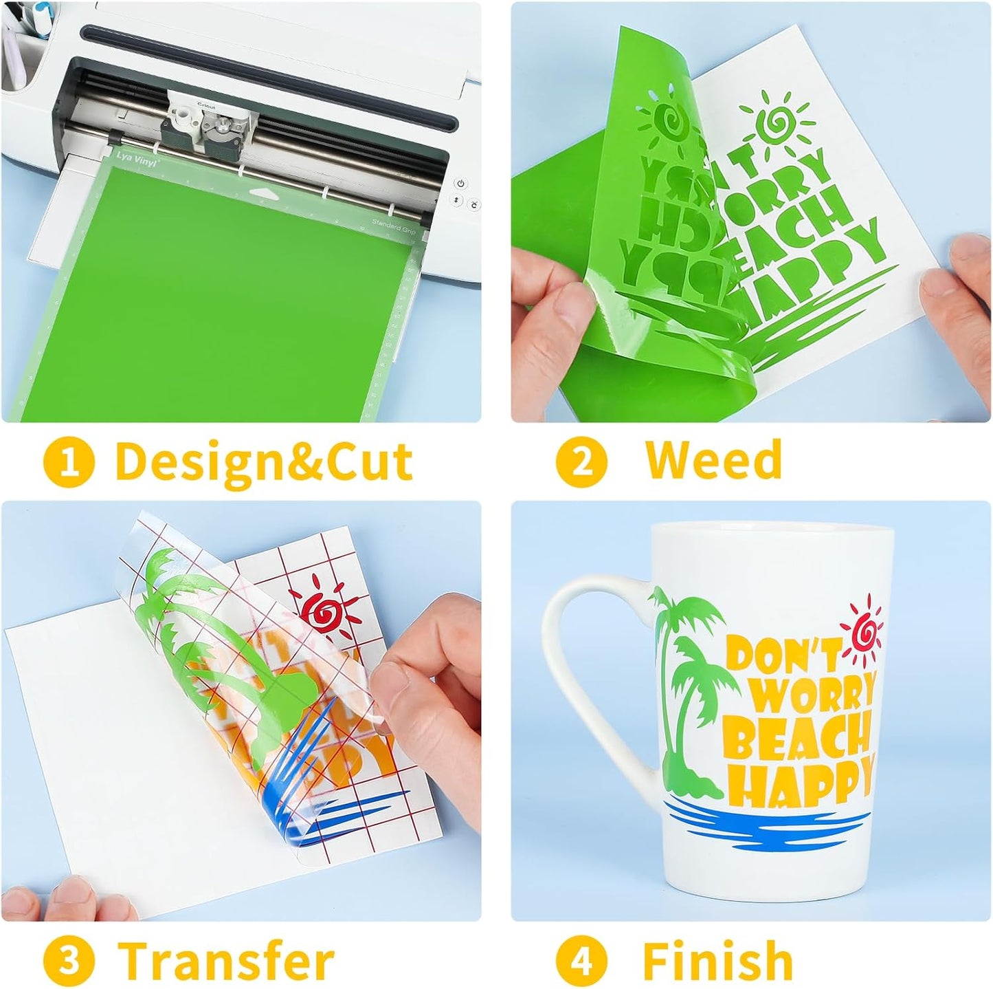 LYA Vinyl 130 Pack Permanent Vinyl - 12 "x12 Self Adhesive Vinyl Sheets，120 Sheets & 10 Transfer Tape Sheets for Cutting Machines and Decor Sticker