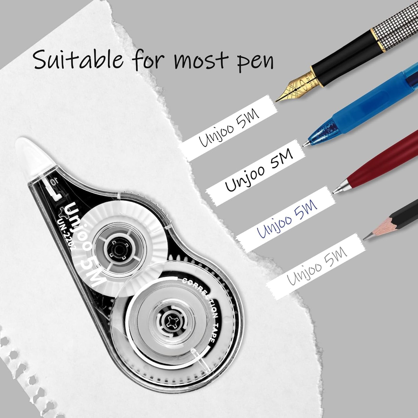 White Correction Tape Dispenser, Fast Clean and Easy to Use Tear-Resistant Tape, For school Supplies, Office (12pack, 5M/196" x 0.2", White)