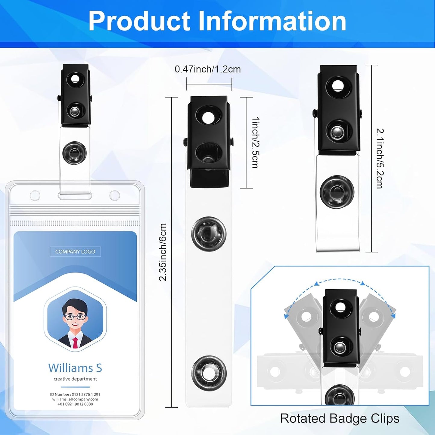 Marspark 400 Pack Metal Badge Clips with PVC Straps Double Hole ID Badge Clips for Name Tag ID Cards Holders, Office Supplies(Black)