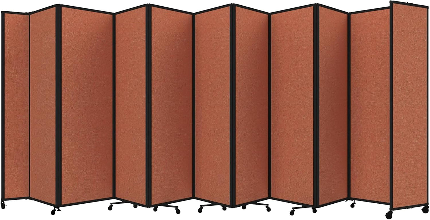 Versare Room Divider 360 Portable Wall Partition | Folding Panels | Large Freestanding Divider | Locking Wheels | Temporary Room Separator | 25' x 7'6'', Papaya