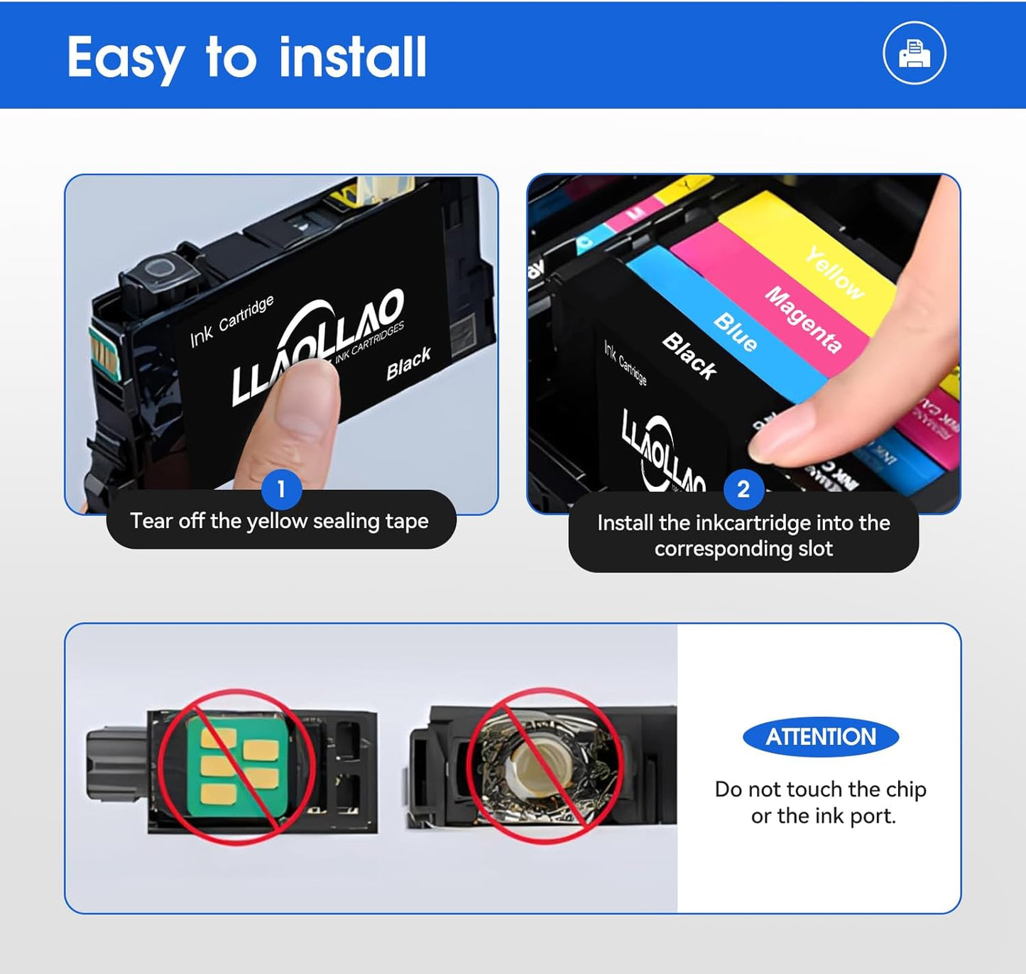 702xl Black Ink Cartridges Remanufactured Replacement for 702 Ink cartridges 702 XL T702XL for Epson WF-3720 WF-3730 WF-3733 Printer High Capacity (2 Pack)