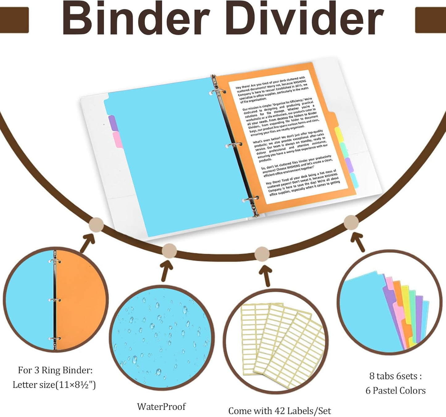 8-tabs 2 Set Binder Dividers with Tabs,Fit 8.5" X 11" Letter Size Plastic Index with Label,Color Dividers for 3 Ring Binder (Total 16 Pcs)