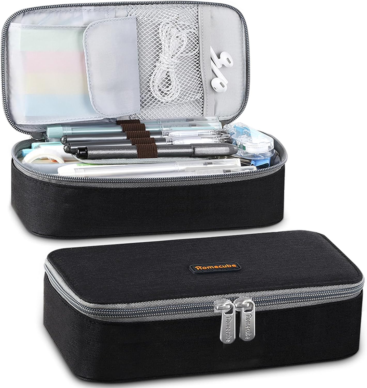 Homecube Capacious Pencil Case Marker Holder Pouch Desk Organizer Big Pencil Bag with Zipper Large Storage Box for College Middle School Office Supplies Stationery - Black