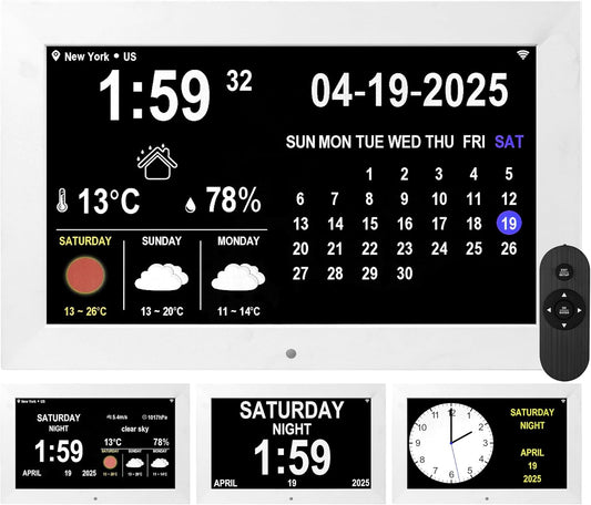 WiFi Digtial Wall Clock,Desk Clock with Weather Temperature Humidify,10 Day Weather Forecast,Weather Station with Digital Calendar and Dementia Alarm Clocks for Seniors. (White, 10.1 inches)