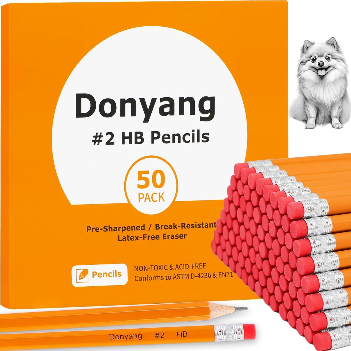 Back to School Supplies, 50 Pack Pre-Sharpened #2 Pencils with Erasers, Bulk Pack Yellow Graphite Pencils for School Classroom Teacher Desk Supplies, No 2 HB Pencil for Writing Drawing Sketching Gifts