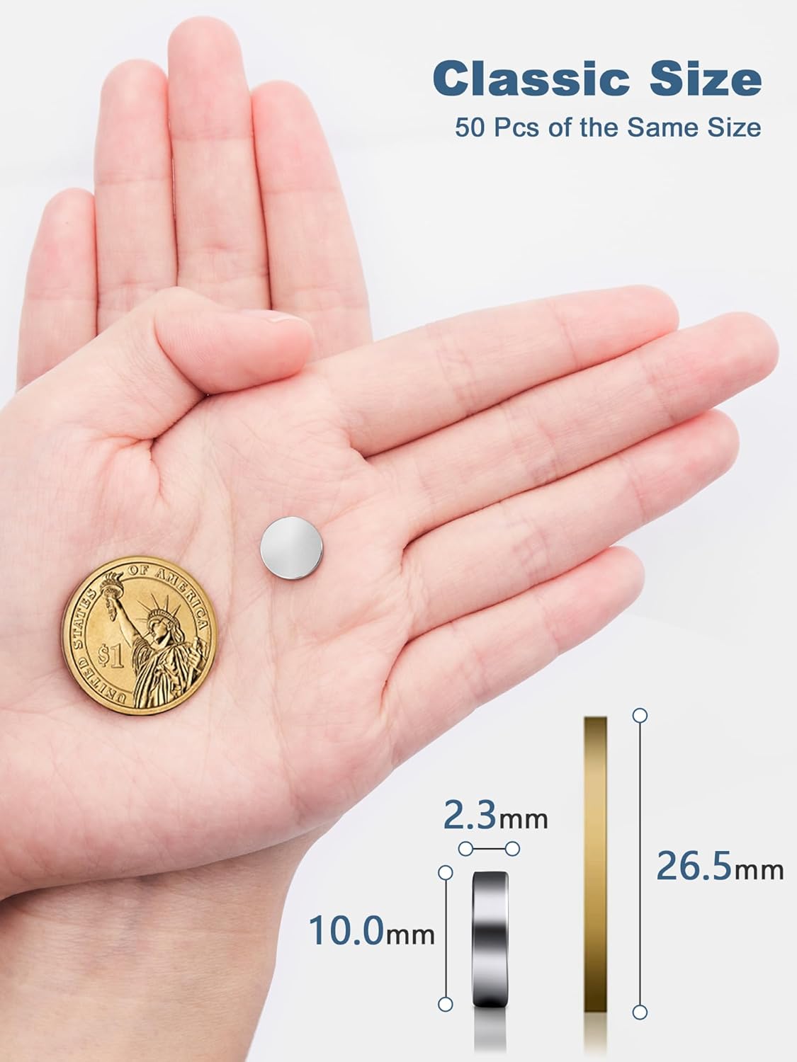 SMARTAKE 50 Pcs Rare Earth Magnets, Multi-Use Premium Neodymium Fridge Magnets, for Refrigerator, Office, Whiteboard, Crafts, DIY Hobbies, Kitchen, Science, Billboard, 10x2.3mm (Silver)