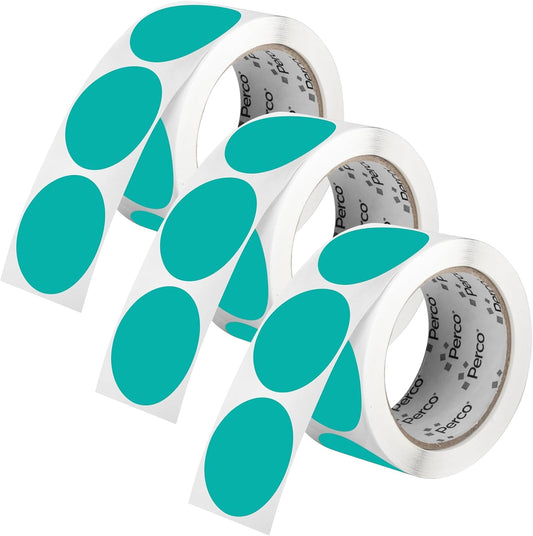 Perco Teal 2-Inch Round Circle Dot Sticker Labels - Multi-Roll Pack (3 Rolls, 500 Labels Each) - Permanent Adhesive, Vibrant Colors, Strong Hold - Perforated for Easy Use - Made in USA
