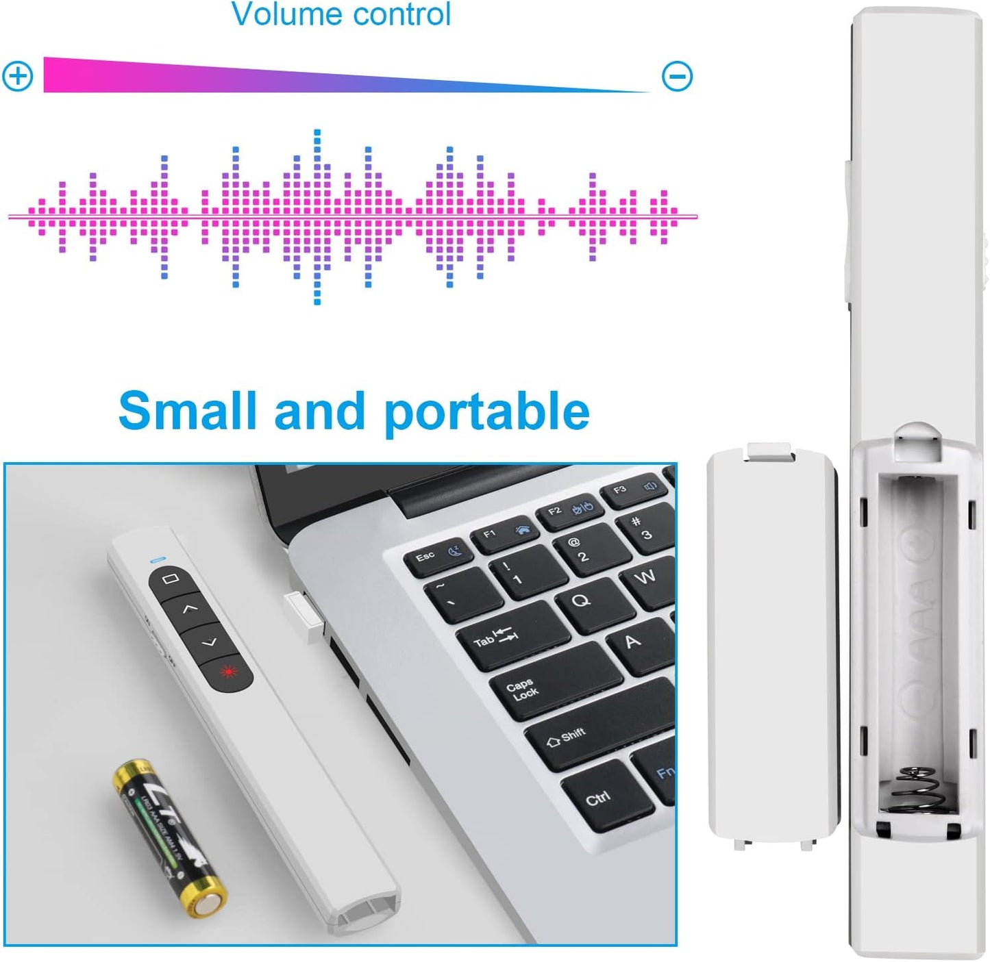Presentation Clicker Wireless Presenter Remote with Hyperlink & Volume Remote Clicker for PowerPoint Office Classroom Presentation Remote Control Pointer Slide Advancer (Battery Included)