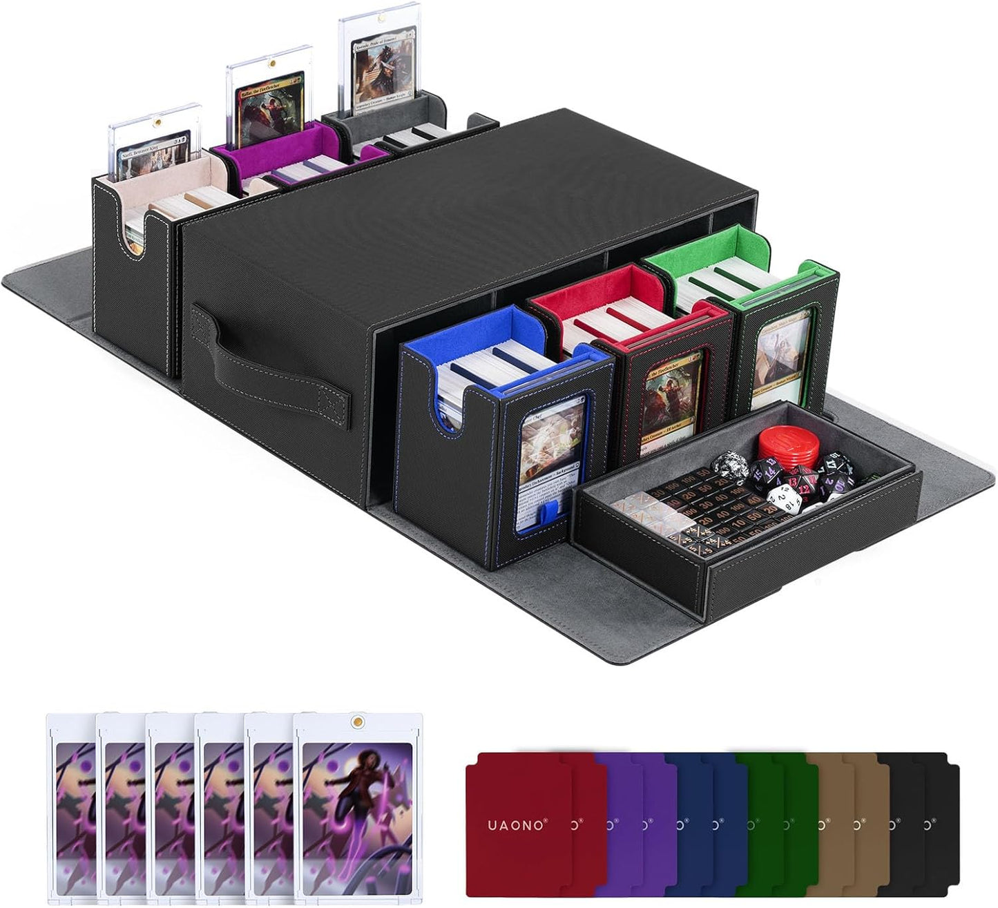 Commander Deck Box for MTG, 6-Deck Modular Card Case with Dice Tray Hold 600+ Double-sleeved Cards, Removable Trading Cards Storage Box with 35PT Magnetic Card Holders for TCG, Multicolour