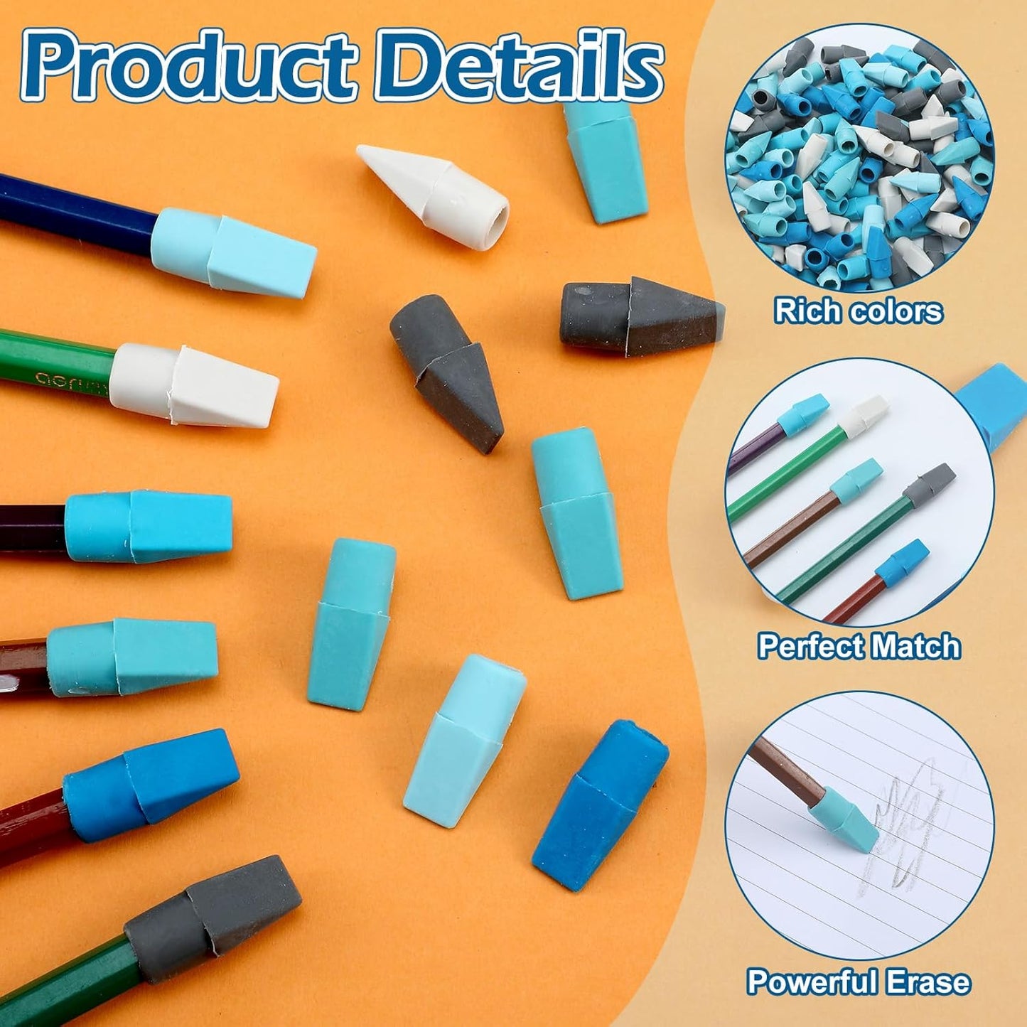 240 Pcs Pencil Top Erasers Cap Bulk Cute Pencil Toppers Erasers School Office Supplies for Students Teachers Art School Office Classroom Supplies(Blue)