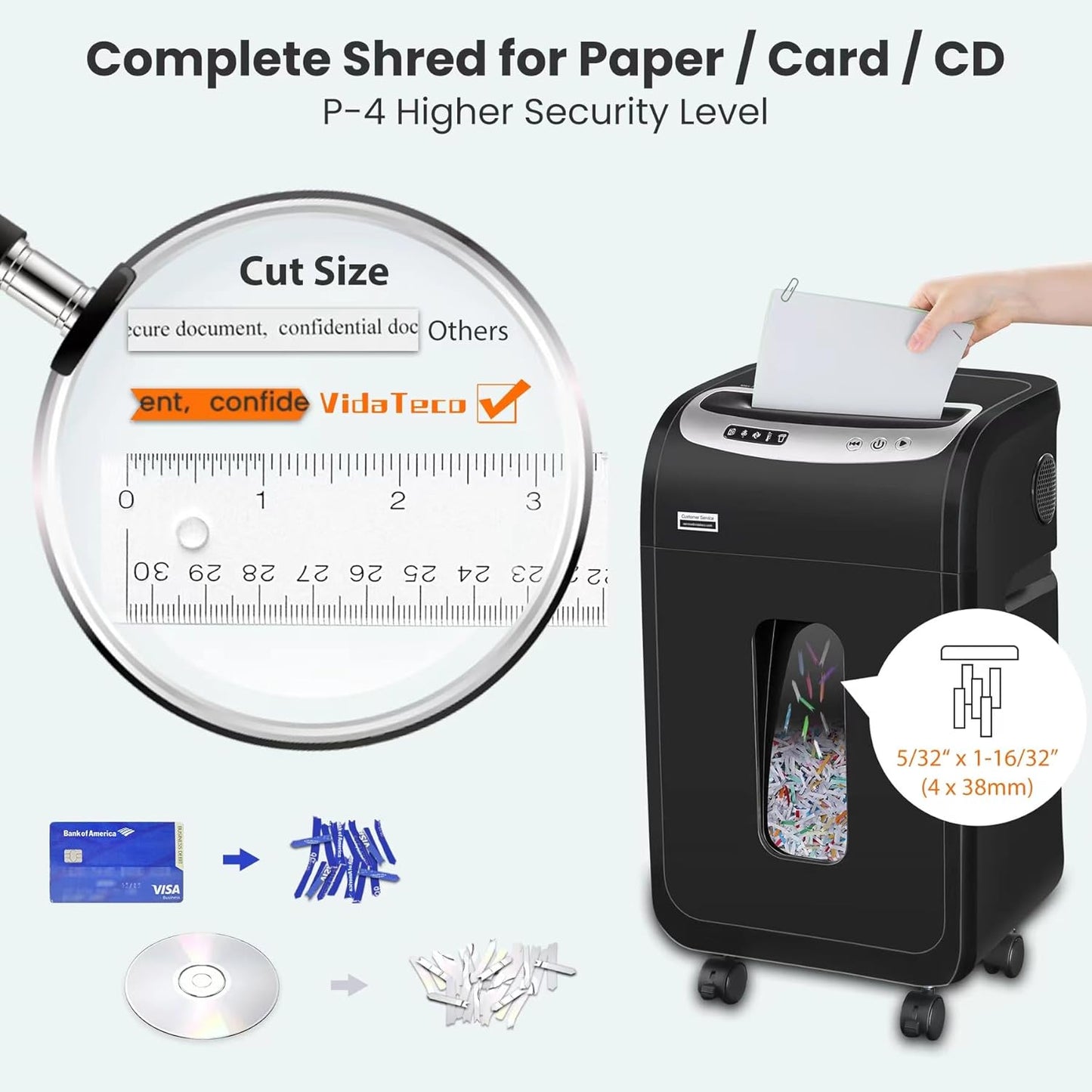 Paper Shredder for Home Office Heavy Duty with 60 Mins Running with US Patented Cutter,Shred CD/Card with Extra Large Bin,AUTO Jam Proof(ETL) (20-Sheet Cross Cut)