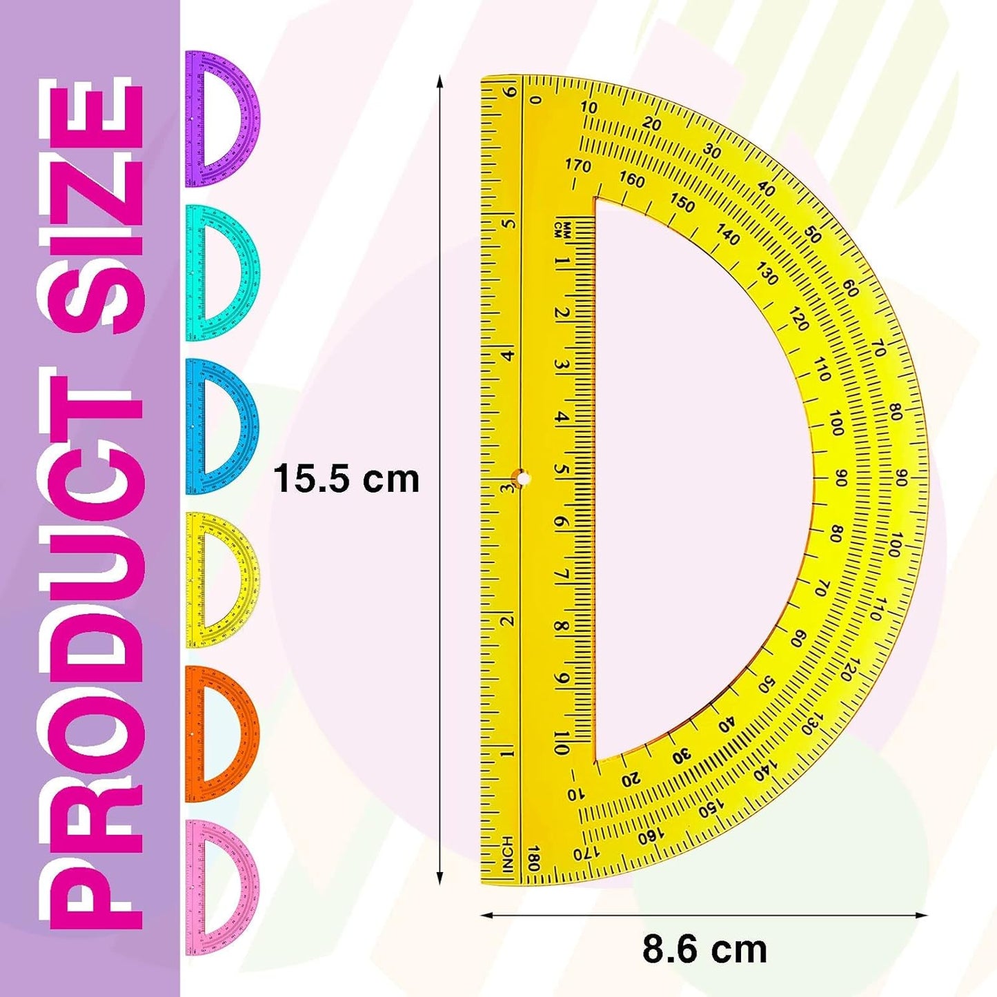 Zonon 100 Pieces Protractors Bulk Plastic 180 Degrees 6 Inch Translucent Protractors for Geometry, Angle Measurement, Students School Supplies
