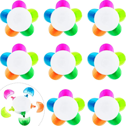 Outus 9 Pieces Petals Highlighters Assorted Colors Back to School Flower Shape Watercolor Highlighter Pens 5-in-1 Fluorescent Pens for Office School Stationery Aesthetic Supplies,5 Colors