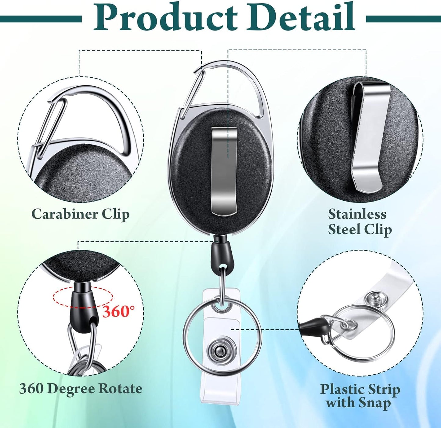 Laumoi 80 Packs Retractable ID Badge Holder Name ID Badge Reel Clips Keychain with Belt Clip and Key Ring for Office Worker Doctor Nurse Employee (Black)