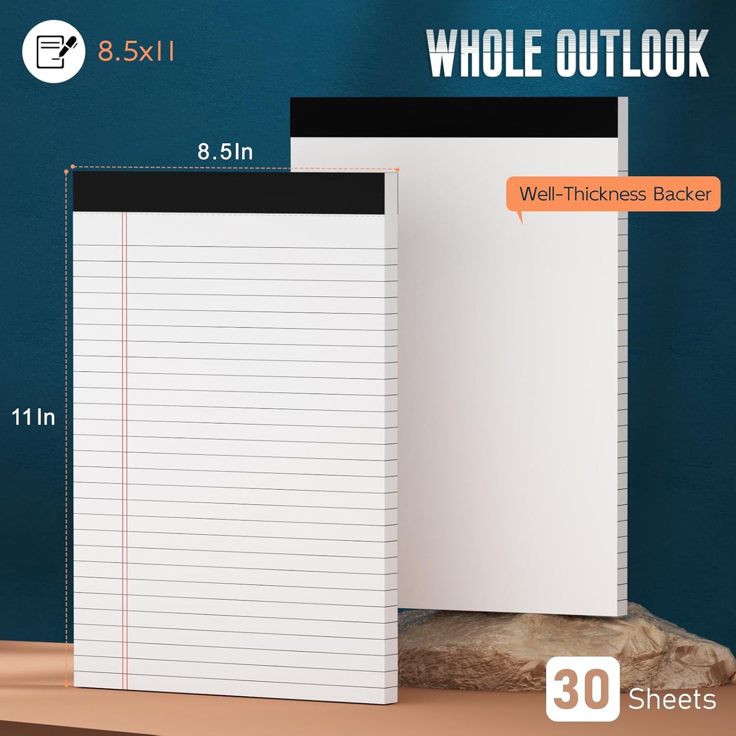 White Legal Note Pads 8.5 x 11'', 12 Pack Legal Paper Note Pads 8.5x11, Micro Perforated Wide Ruled Lined Writing Pads 30 Sheets for Home Office School Work, Legal Notepads Double-Side Printed Per Pad