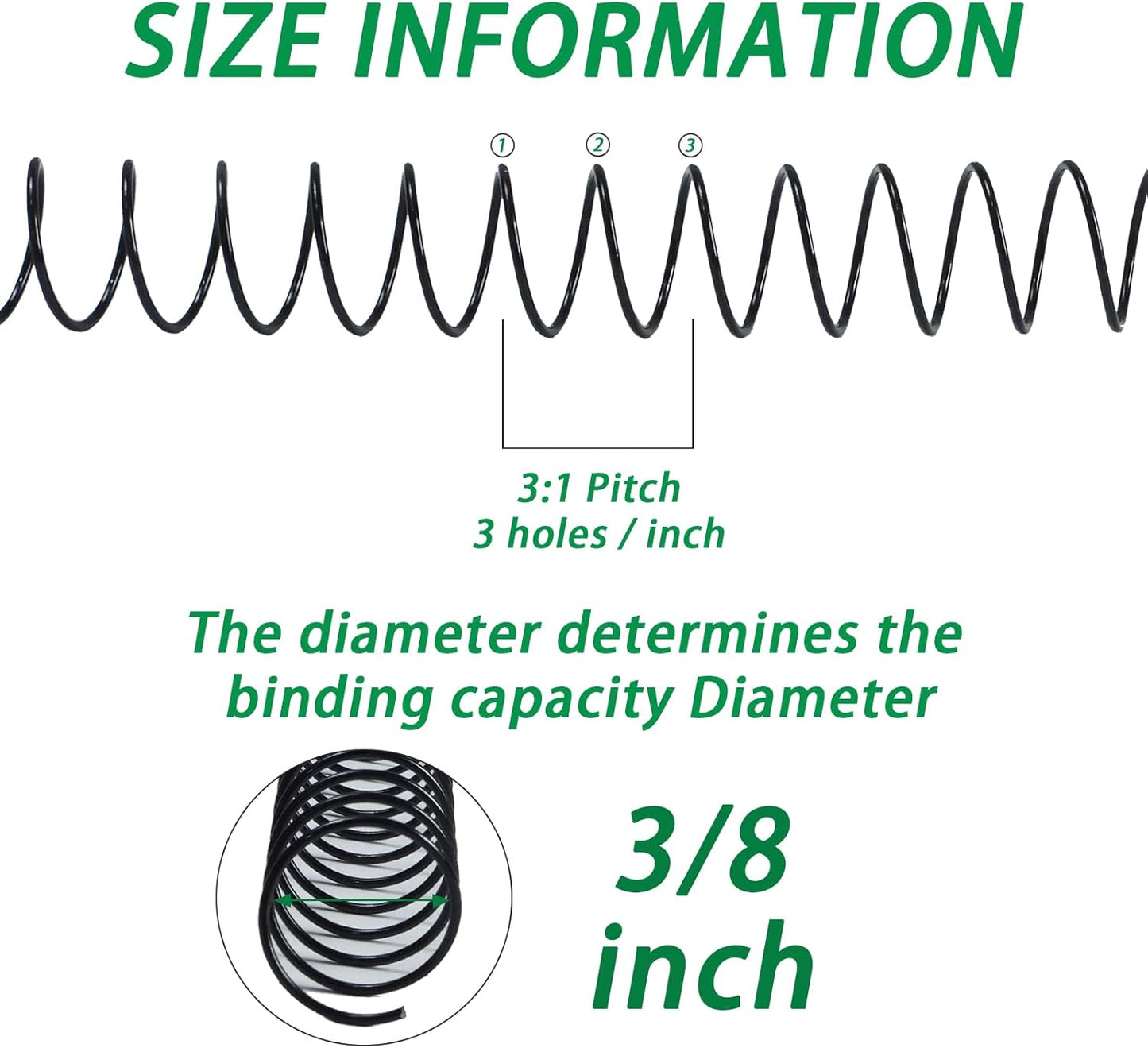 RAYSON 9.5mm Wire Coil Binding Spiral, 3:1 Pitch, 3/8" Metal Spiral Binding Coil, Black Color & Pack of 100