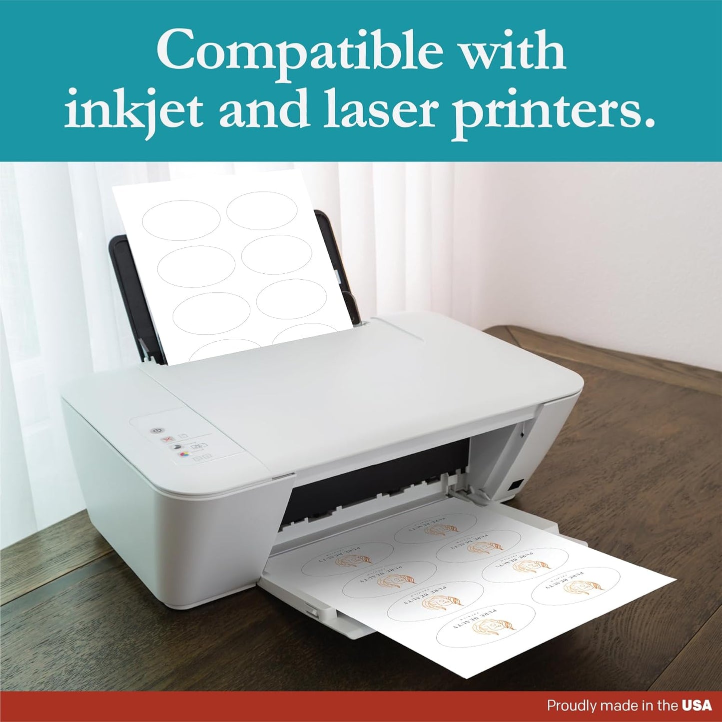 Premium Label Supply White Sticker Oval Labels – 3.33" x 2" Oval – Laser/Inkjet Compatible – (8 per Sheet), 500 Sheets – 4,000 Total Adhesive Labels