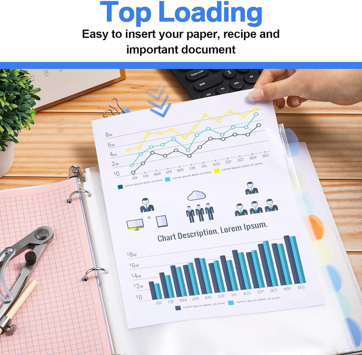 ReliThick 16 Set of 128 Pack Clear Binder Sheet Protectors with Tabs for 3 Ring Binder 8 Tab Binder Dividers with Pockets and Tabs Plastic Page Protector Insertable Index Divider, 8.5 x 11 Inch