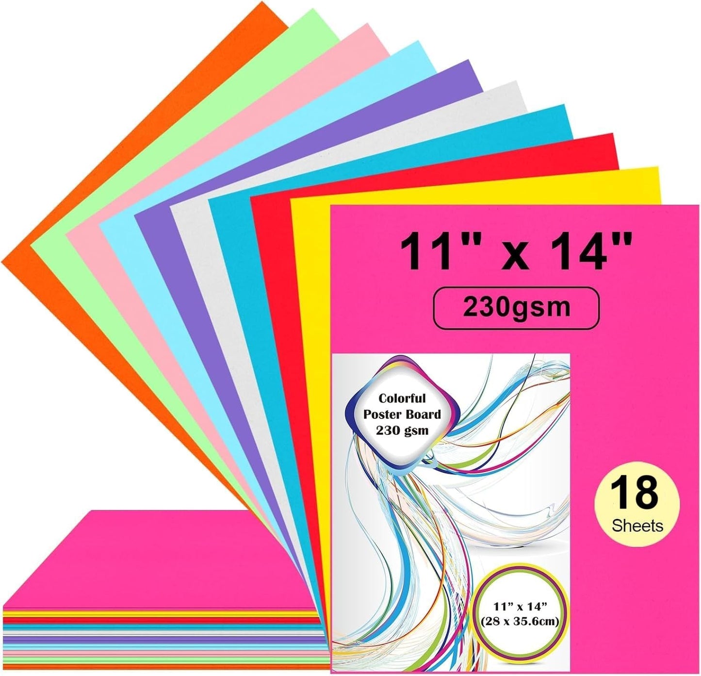 18 Pcs 11" x 14" Colored Poster Board Paper ROOKEA Colorful Poster Board Bulk 230 Gsm Thick Vision Boards Blank Smart PosterBoard for School Arts Craft Projects Drawing Scrapbooking Graphic