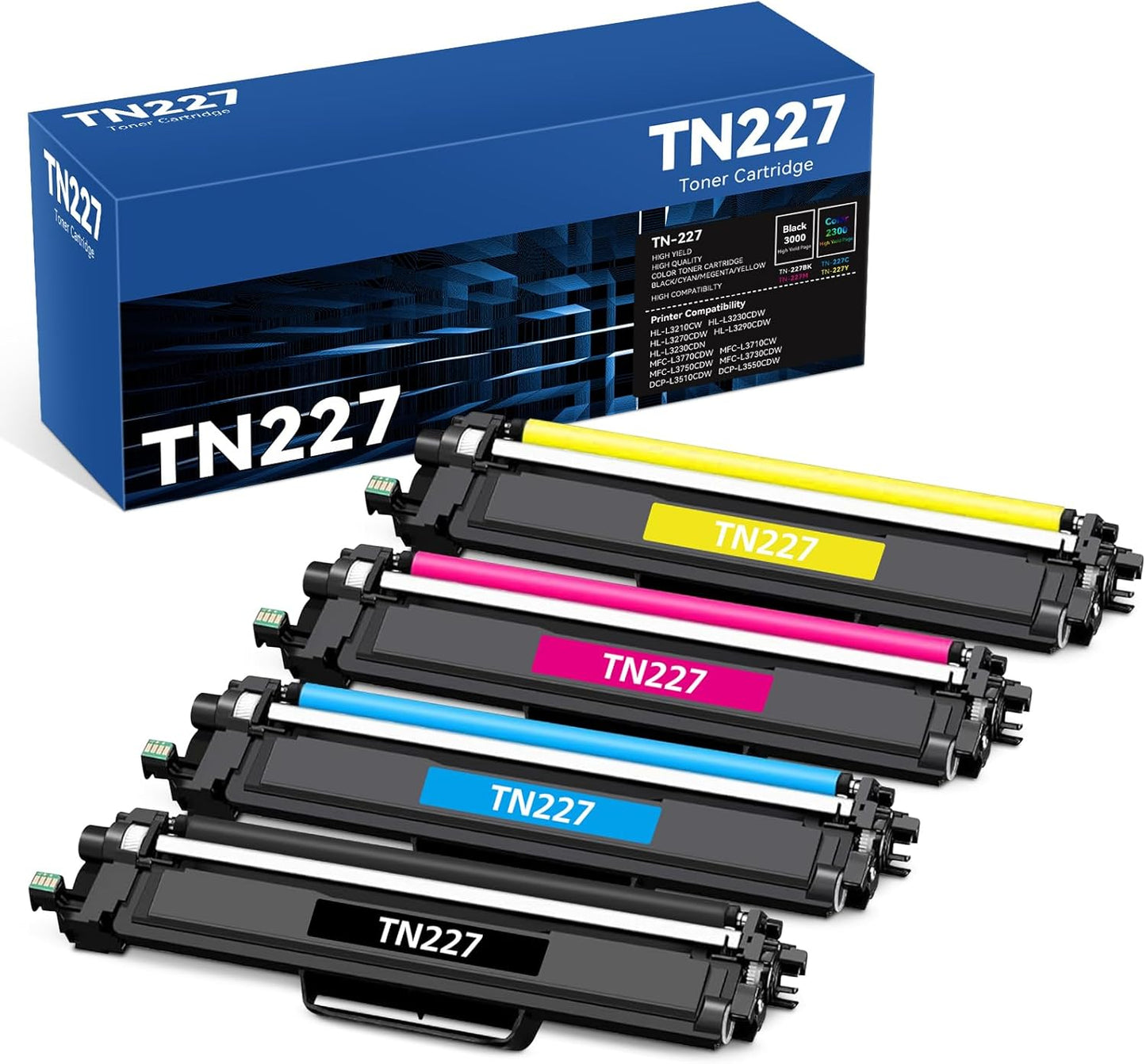 TN227 TN-227 Toner Cartridges 4Pack HL-L3210CW HL-L3270CDW HL-L3230CDW Compatible for Brother TN227 Toner Cartridges Combo Pack Compatible for HL-L3290CDW MFC-L3710CW MFC-L3770CDW HL-L3230CDN Printer