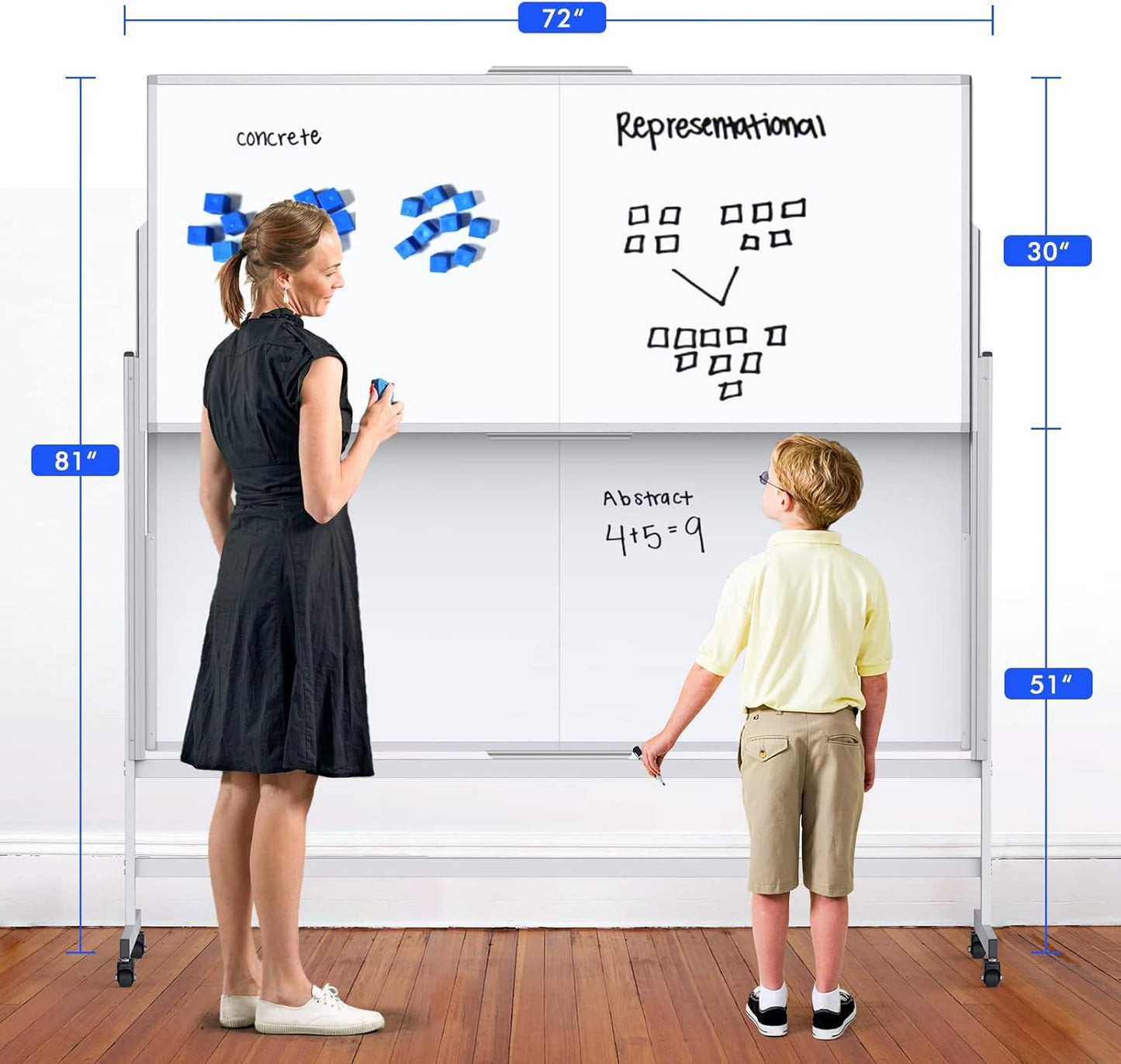 Dry Erase Whiteboard Height Adjustable, 72x60 inches Large Standing Easel White Board on Wheels, Mobile Magnetic Rolling White Board for Office Home Classroom, School Supplies for Teaching