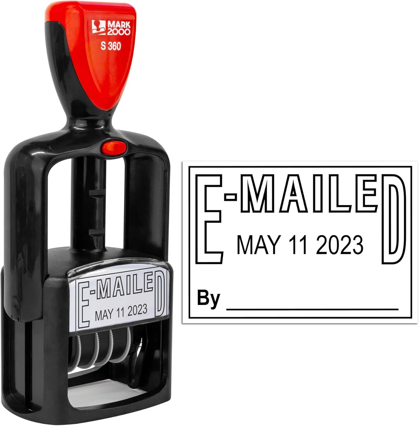 Self-Inking Rubber Date Office Stamp with E-Mailed Phrase - Black Ink - 12-Year Band