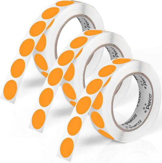 Perco Fluorescent Orange 1-Inch Round Circle Dot Sticker Labels - Multi-Roll Pack (3 Rolls, 1,000 Labels Each) - Permanent Adhesive, Vibrant Colors, Strong Hold - Perforated for Easy Use - Made in USA