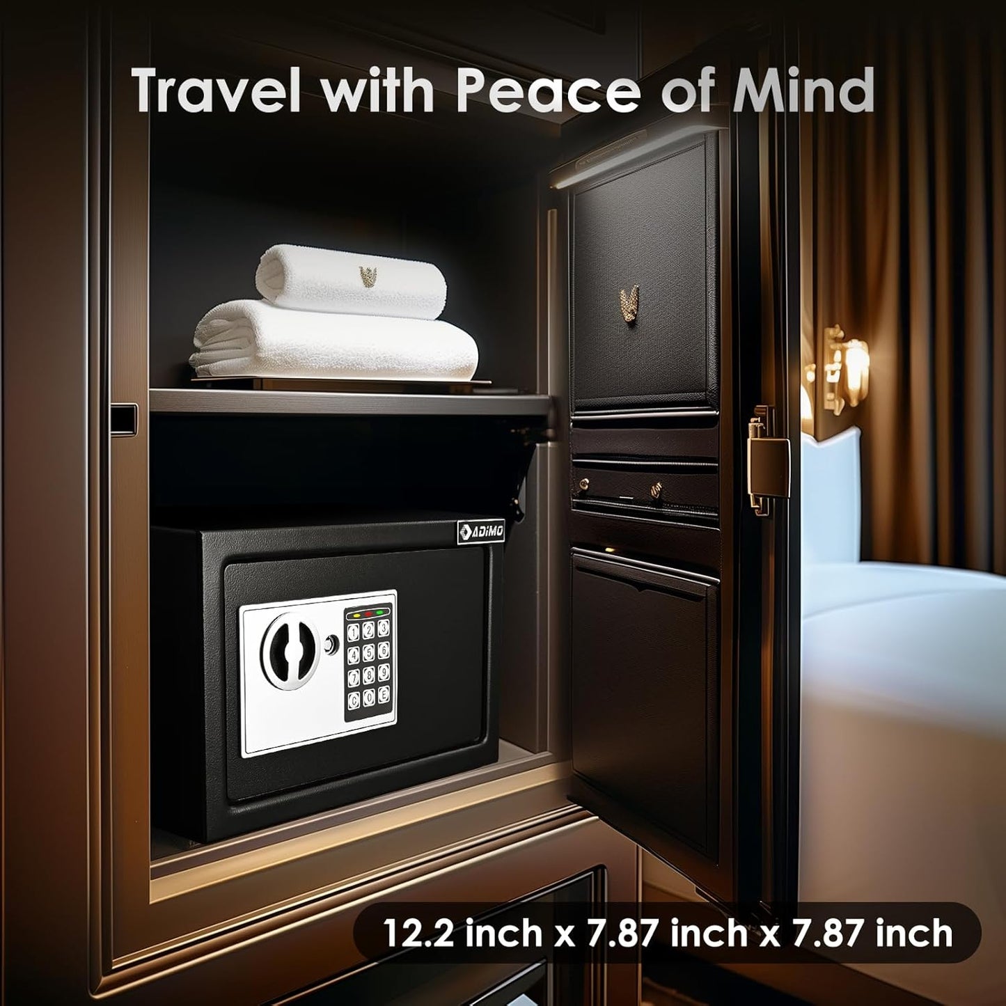 ADIMO Safe Box for College Dorm Room, Money Box with Fireproof Waterproof Bag, Keys & Pass Code & Wall Mount Kits, 0.5 Cubic Feet Hidden Home Safe for Jewelry, Money, and Documents, Home Office, Dorm