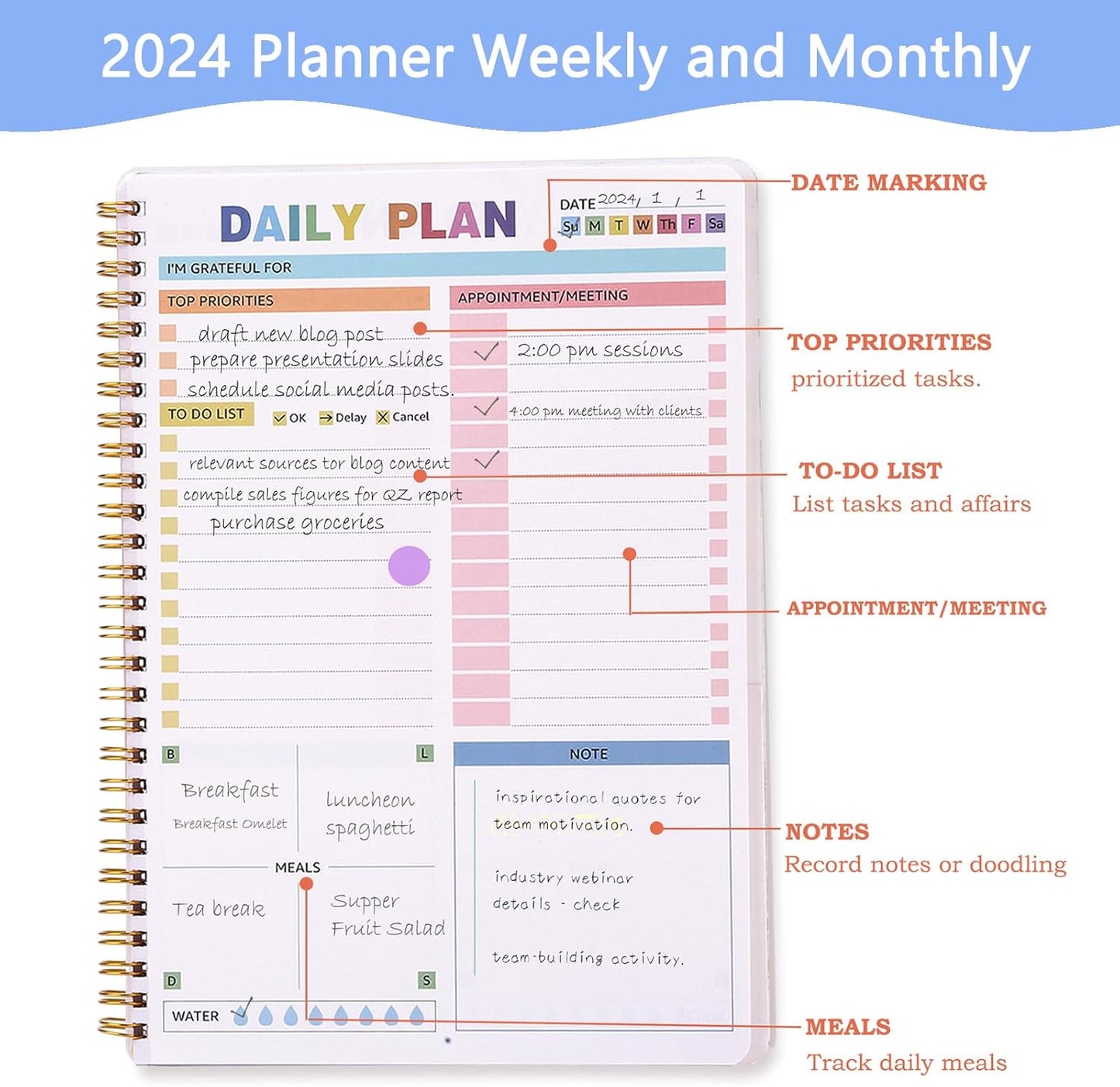 2025 Undated Weekly Planner,To Do List Notebook, Daily Notepad,Weekly Goals Planner, Habit Tracker Journal for Home and Work,8×10inch, Tie Dye
