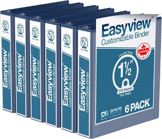Easyview Premium 3-Ring Binders with Clear-View Covers and Round Rings, Binders for School or Office, 1.5 Inch, Pack of 6, Royal Blue