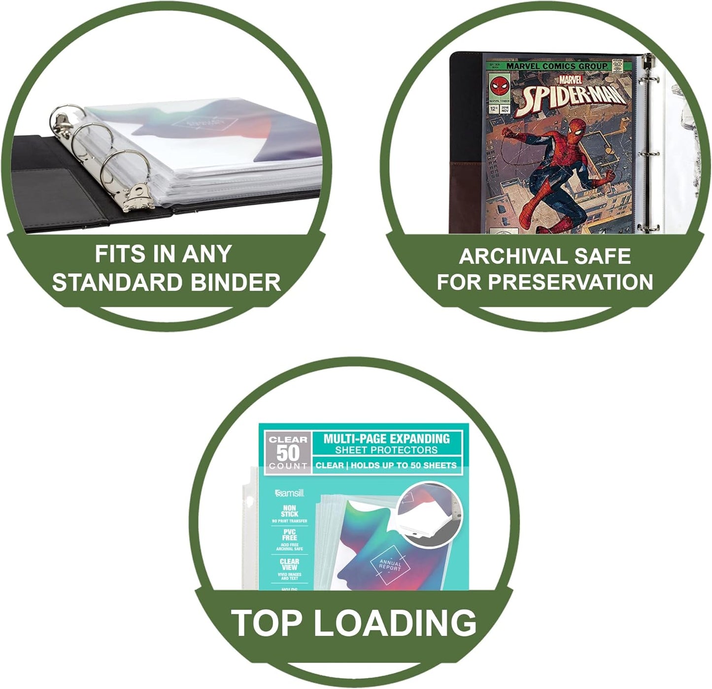 Samsill High Capacity Sheet Protectors, 50 Pack, 8.5x11 Inch Page Protectors for 3 Ring Binder, Heavy Duty, Multi-Page Protector, Holds 50 Sheets, Top Loading, Acid Free