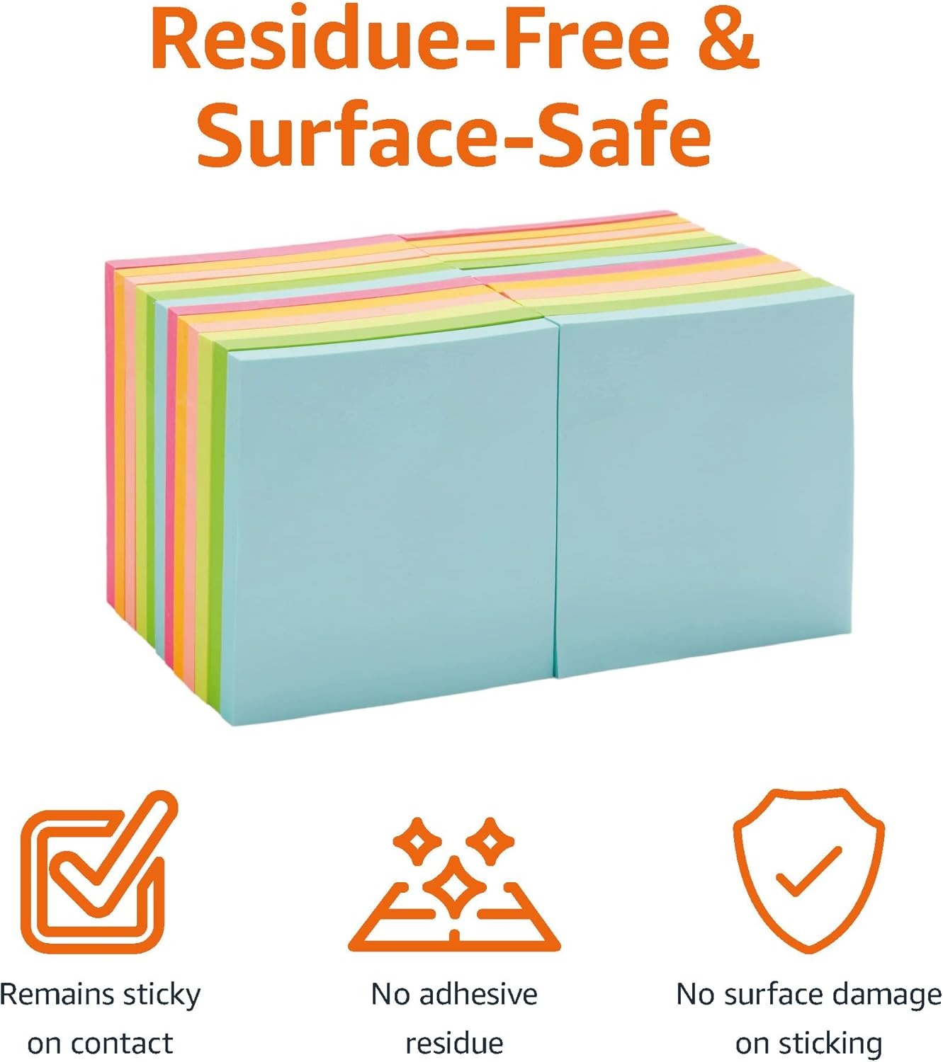 Amazon Basics Square Sticky Notes, Office Supplies for Desk, 3-x-3-inch, 24-Pack, Assorted Colors