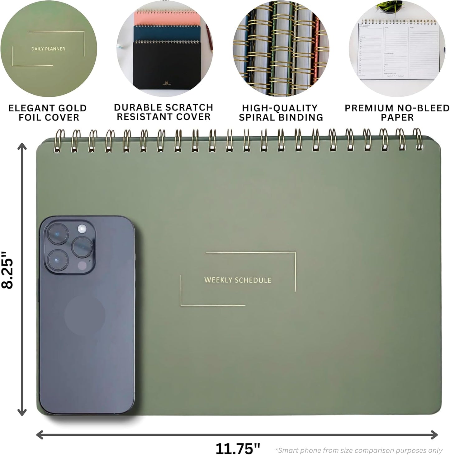 | Durable & Sleek | Undated Daily and Weekly Planner | 8.25" x 11.75" | To Do List Notebook for Work | Simple Design | Multiple Layouts | Planner and Notebook in One (Rust, Weekly Schedule - Landscape)