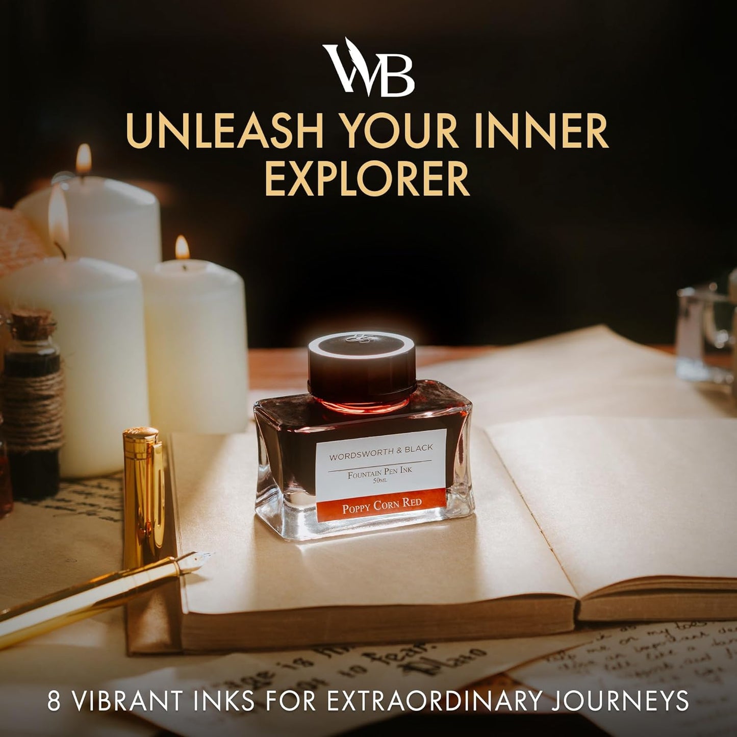 Wordsworth and Black Fountain Pen Ink Bottle (50 ml) Premium Luxury Edition, [Poppy Corn Red] Fountain Pens Bottled Ink; Classic Designed Bottle Smooth Flow 50 ml