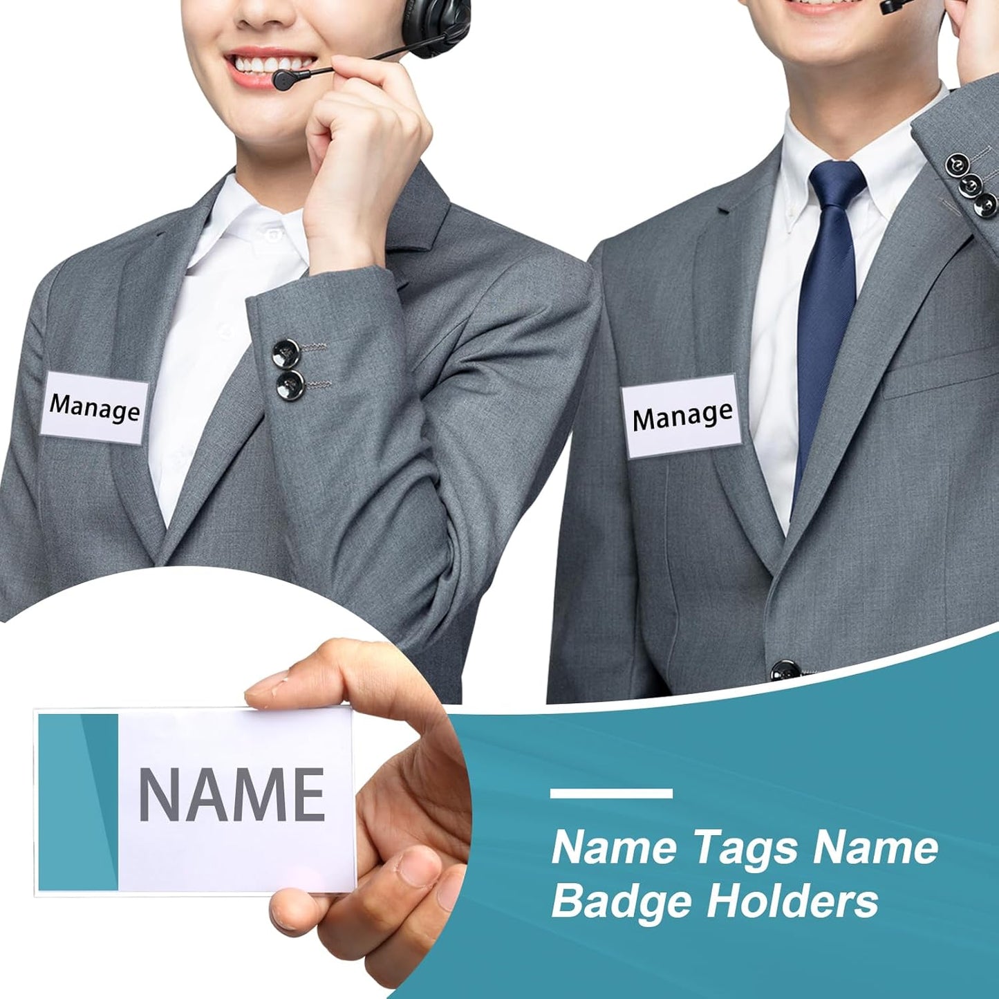 Anjmd 50 Pieces Pin Style Name Badge Holders Name Tags with Pins Clear Plastic Name Tag Holder Name Badge Holders with 50 Pcs Inserts Fit Card (3.58x2.16 inch)