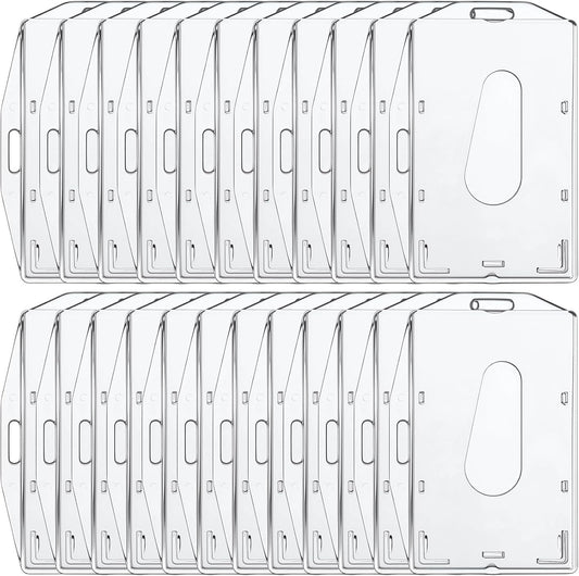 Marspark 25 Pcs 2 ID Badge Holder Heavy Duty Plastic ID Card Holder Transparent Protector Clear Badge Protector Cover Sleeve Protective Cover with Thumb Slot for Credit Card (Vertical and Horizontal)