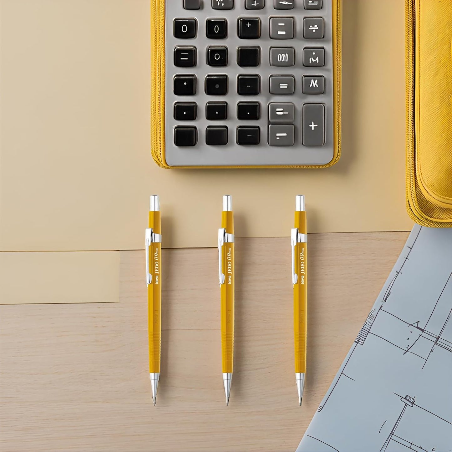 JAVAPEN 0.9mm Mechanical Drafting Pencils – 12-Pack, Heavy-Duty Lead, Comfortable Grip, Anti-Roll Hex Barrel, Built-in Eraser, Made in Korea