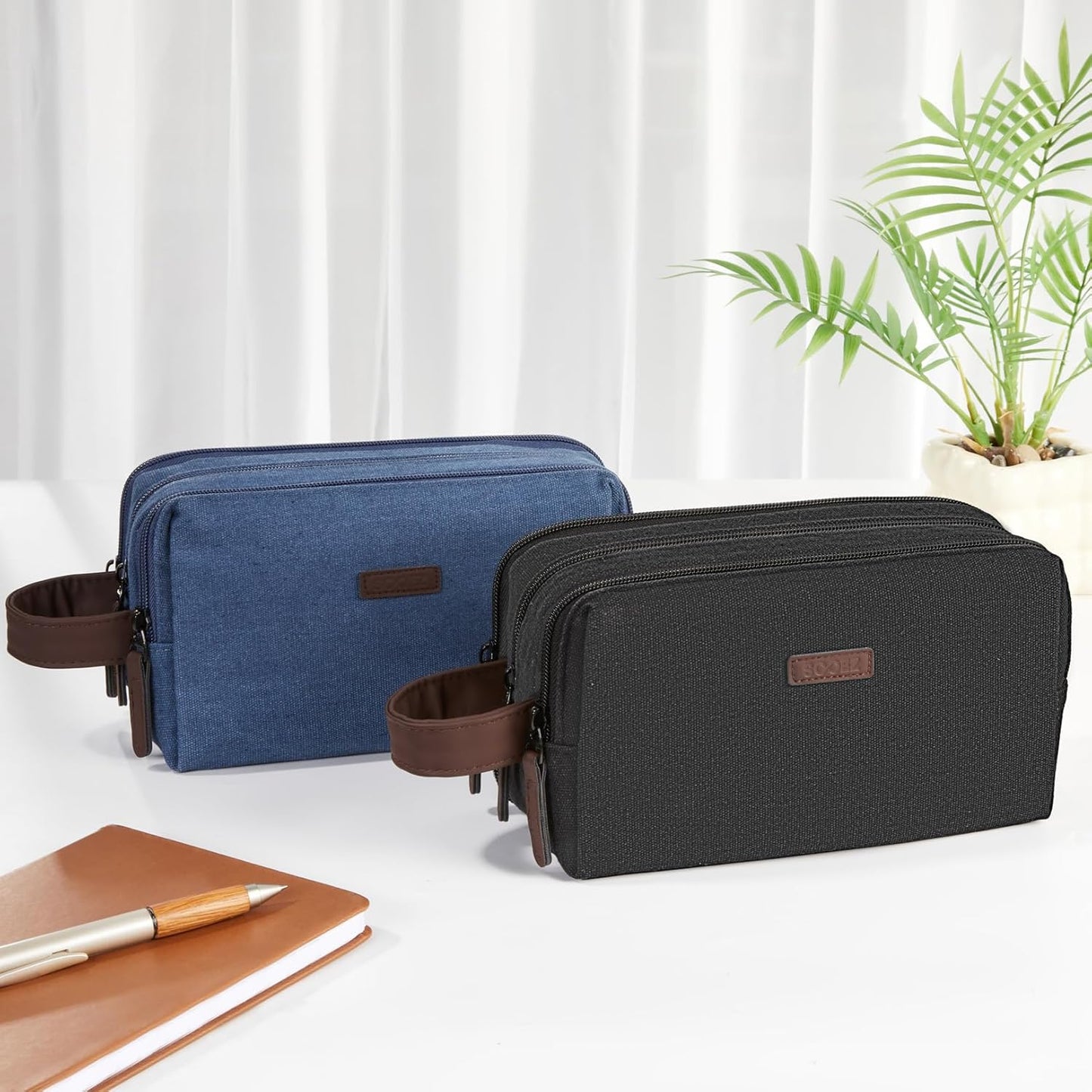 Sooez Large Pencil Case Pouch, Extra Big Pencil Pouch Pencil Bag with PU Handle & Zipper, Sturdy Pen Case with 3 Compartments, Aesthetic School College Supplies Organizer for Men Women Boys, Gray