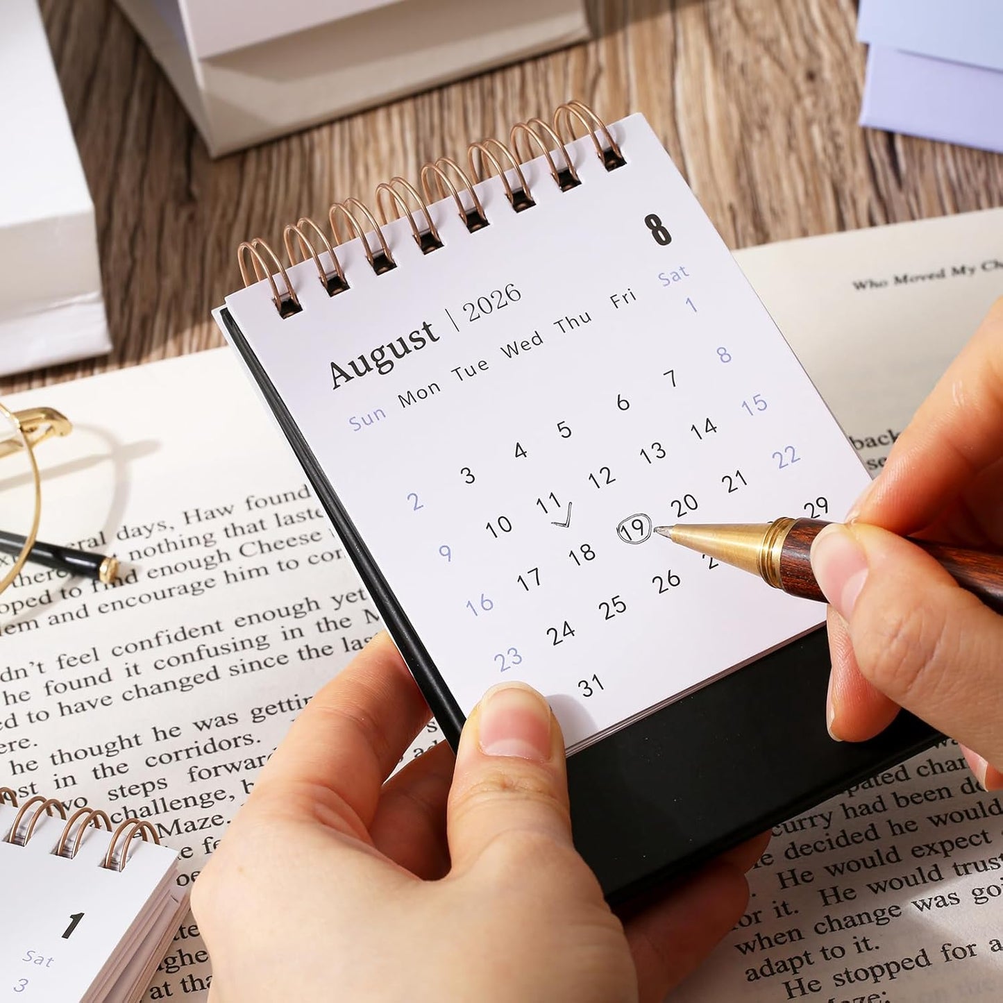 Mini Desk Calendar 2025-2026 - Runs From July 2025 until Dec 2026 Monthy Small Desktop Calendar 250 GSM Thick Paper Twin-Wire Binding for Home or Office (Black)