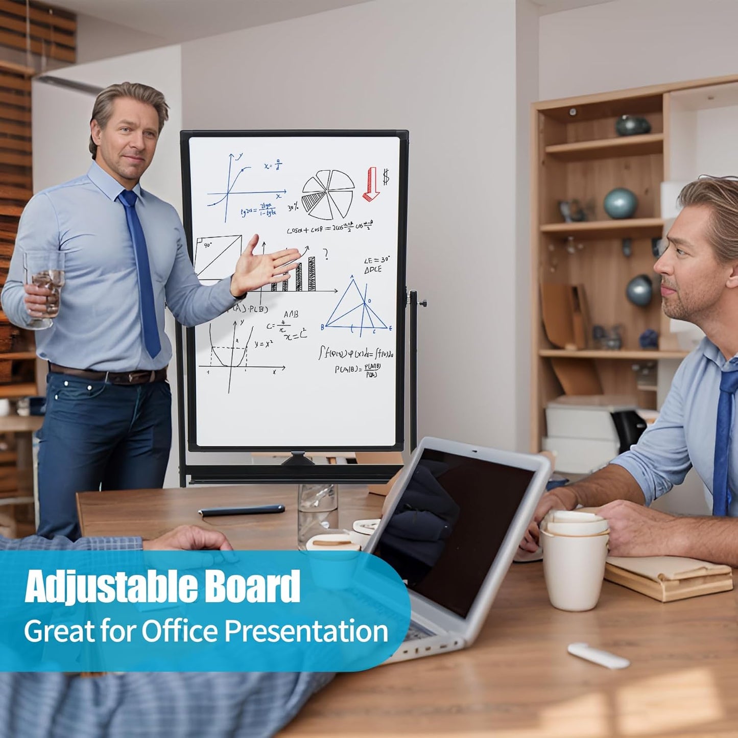 40" x 28" Double-Sided Mobile Whiteboard with Wheels | Rolling Magnetic Dry Erase Board on Stand | Adjustable Height Black Frame White Board for Office, Classroom & Home