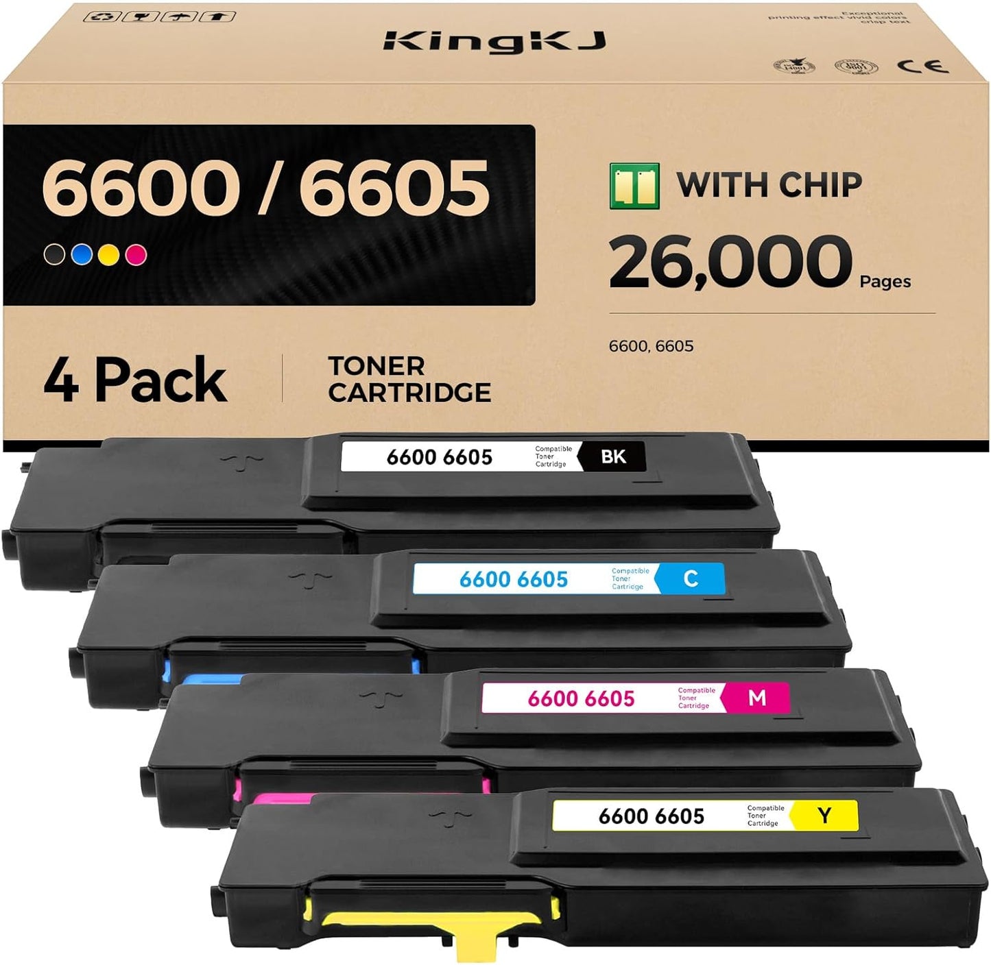 6600 6605 Toner Cartridge Set 4-Pack High Capacity Replacement for Xerox 106R02228 106R02225 106R02226 106R02227 Compatible with Xerox Phaser 6600 Workcenter 6605 Printer Ink Black Cyan Magenta Yellow
