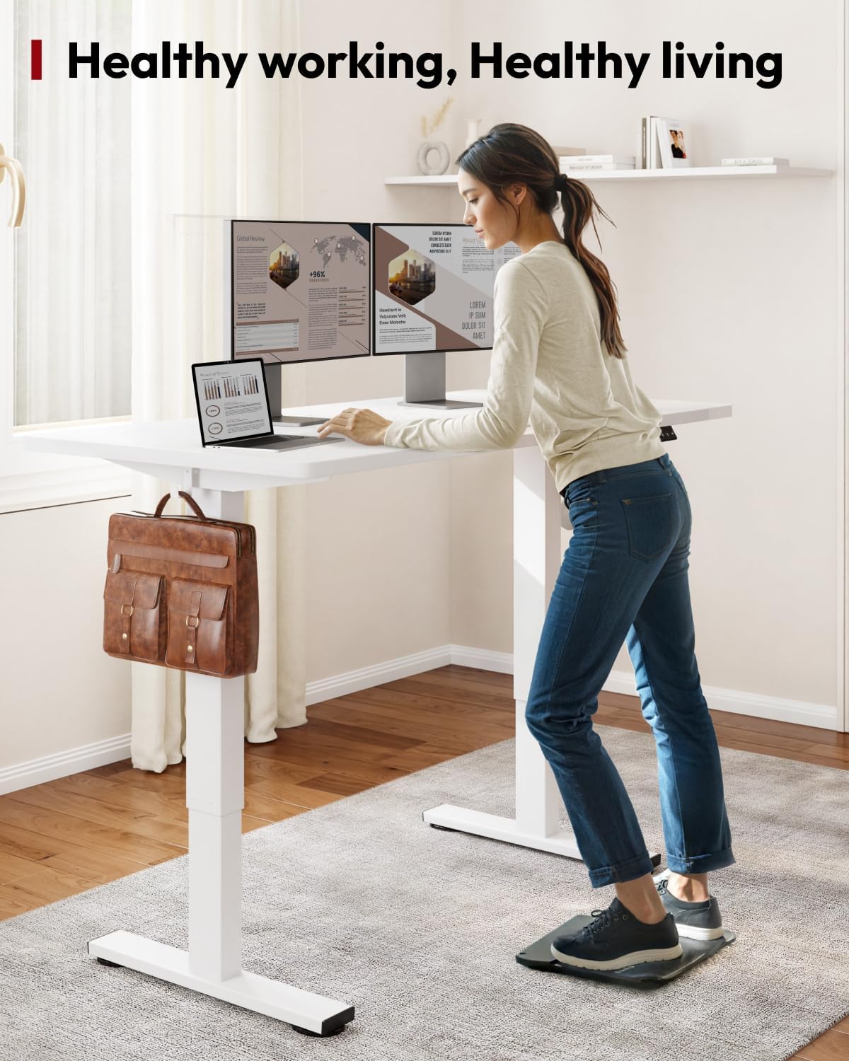 SANODESK Standing Desk Height Adjustable Electric Stand up Desk 55x24 Inches Sit Stand Home Office with Splice Board, White Frame/White Top