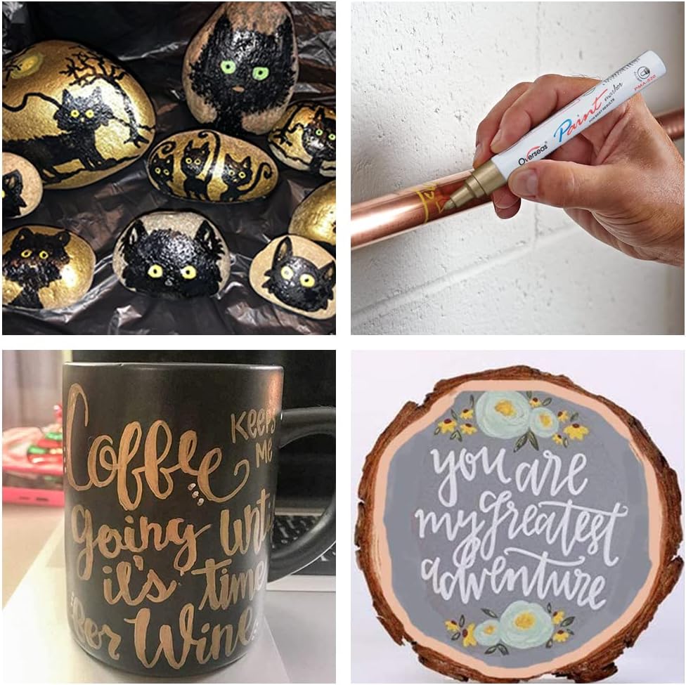 Overseas Permanent Paint Pens Black Markers - 2 Pack Single color Oil Based Paint Markers, Medium Tip, Quick Drying and Waterproof Marker Pen for Metal, Rock Painting, Wood, Plastic, Canvas, Mugs