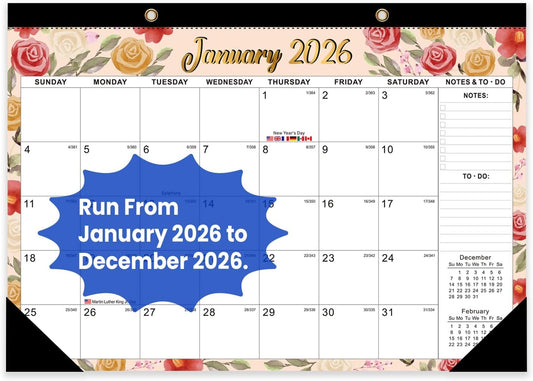 Comix 2026 Desk Calendar - 12x17 Inch, January 2026 to December 2026, 12 Months Calendar, Calendar Monthly Planner with Large Writing Blocks, Ideal for Home, School and Office, Watercolor Flowers