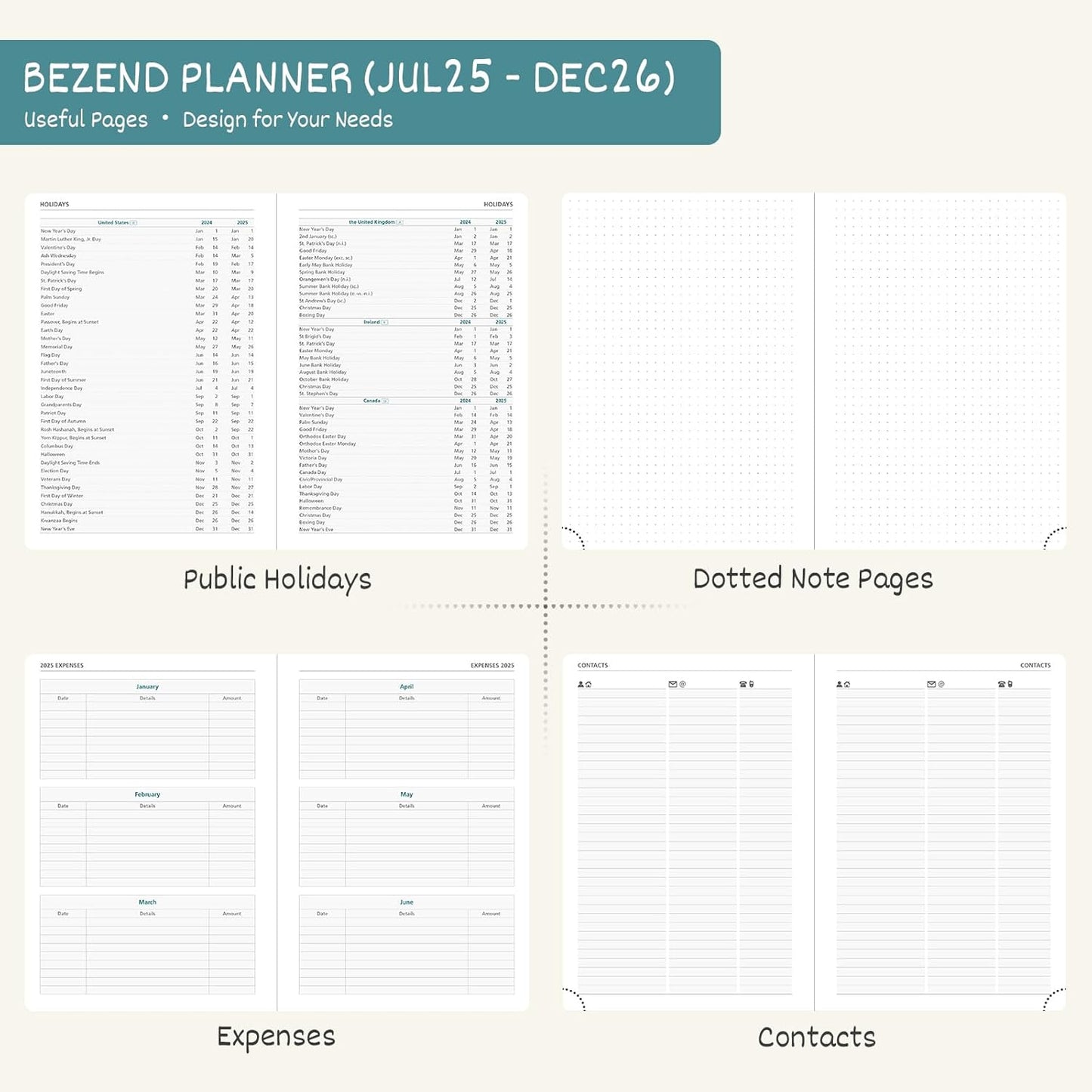 BEZEND Planner 2025-2026 Weekly and Monthly, 5.8" x 8.5" Academic Calendar (Jul 25-Dec 26) Vertical Daily Appointment with Hourly Timeslot & Monthly Tab, PU Leather Hardcover - Cornflower
