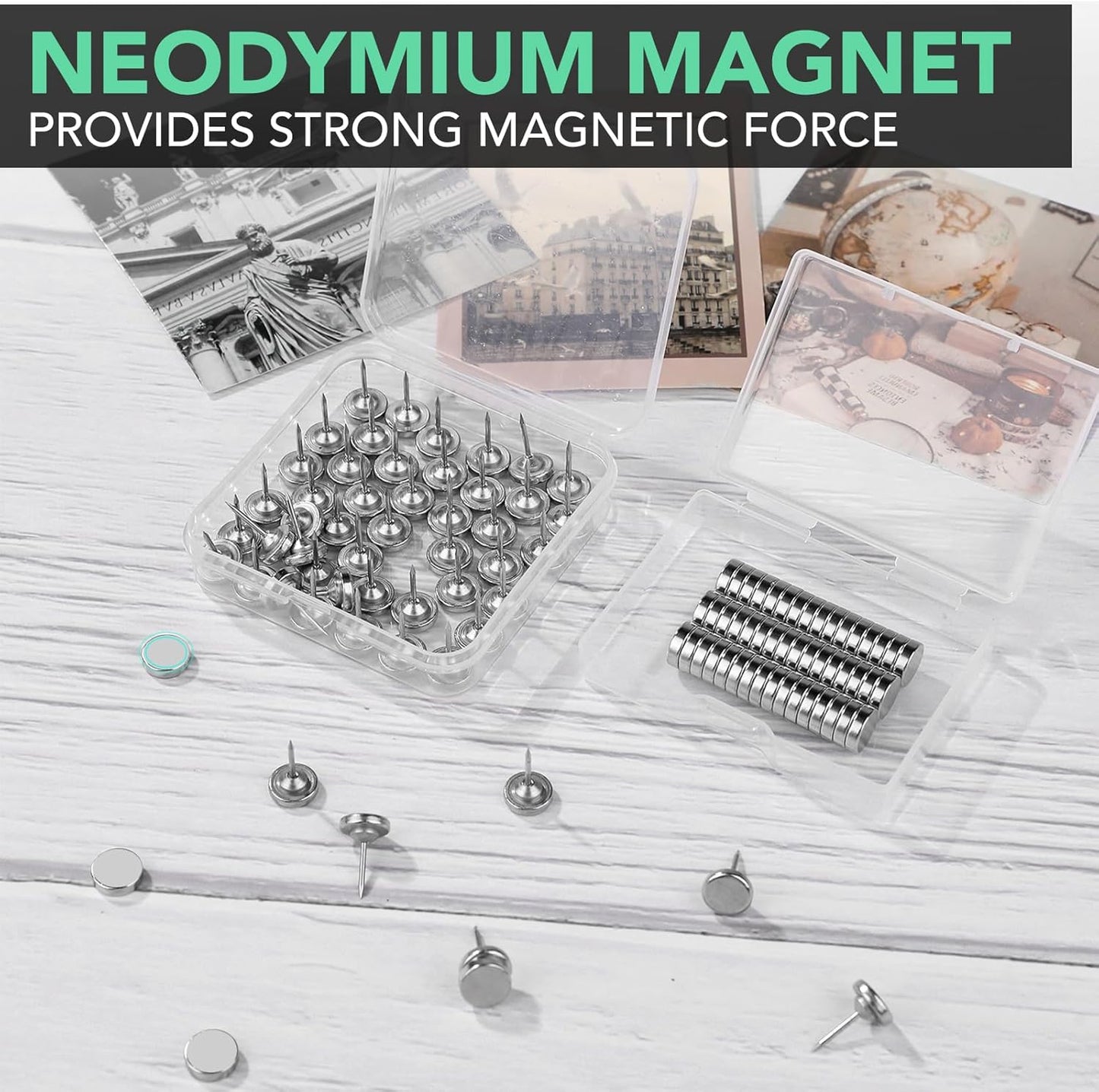 E BAVITE Magnetic Push Pins, 20 Sets Magnet Thumbtack for Wall Bulletin Board Strong Decorative Pushpins Clip for Map Picture Hanging Kit Poster Holder