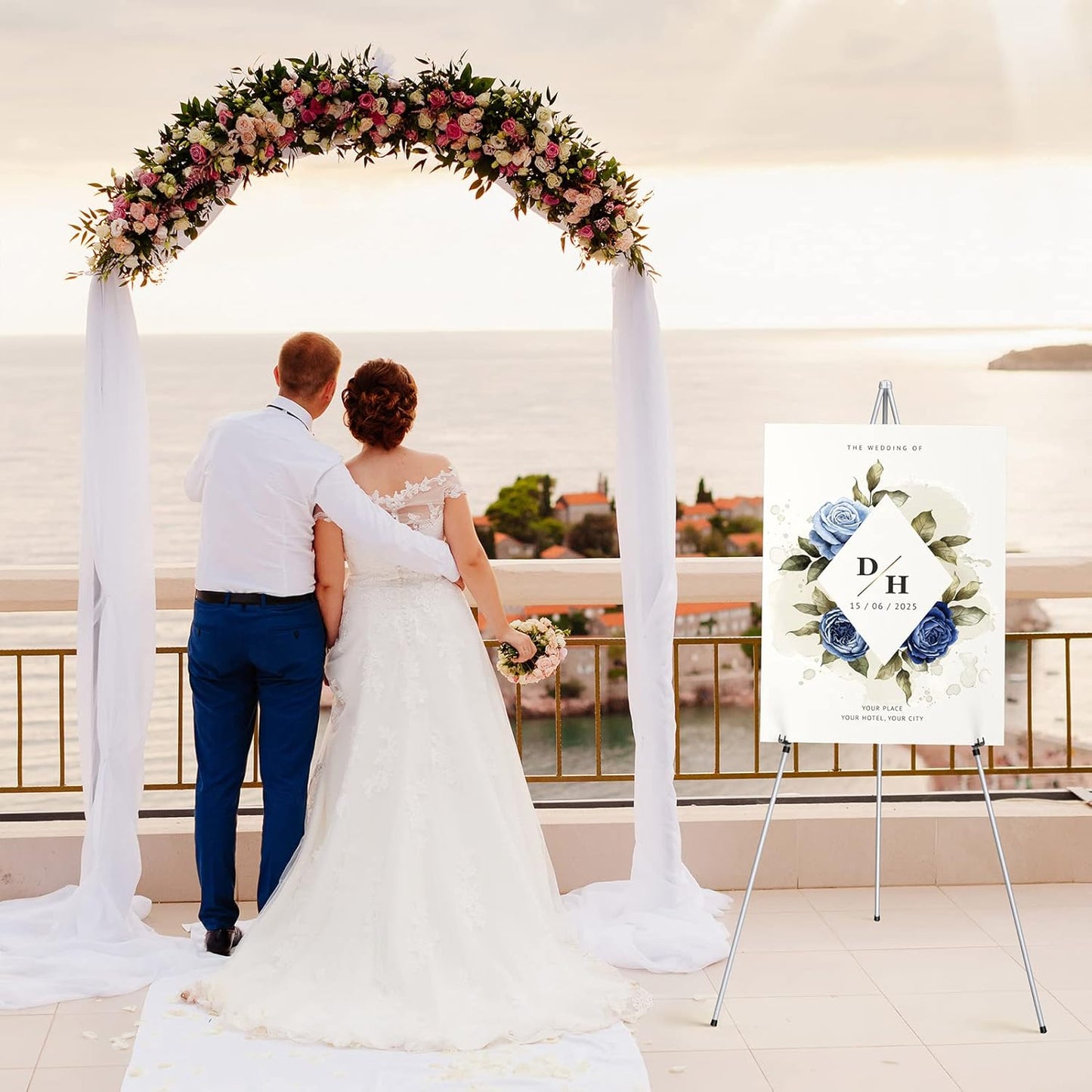 Display Silver Easel Stand - 63" Artist Instant Tripod Collapsible Portable Floor Easel - Adjustable Art Poster Easy Folding Metal Stand for Display Show, Wedding, Painting