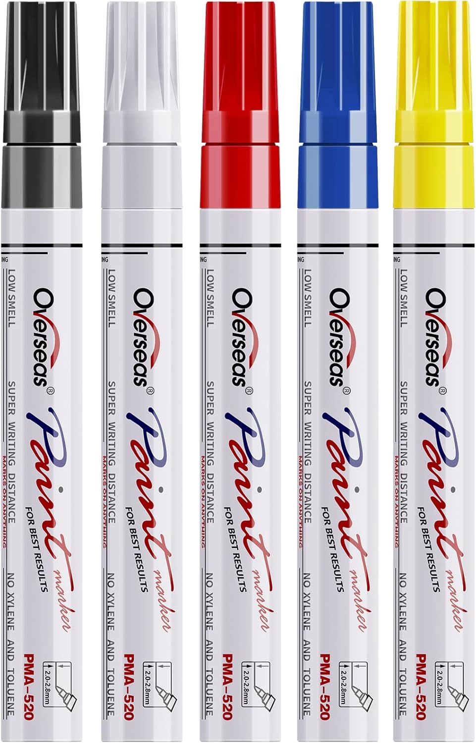 Paint Marker Pens - 5 Colors Permanent Oil Based Paint Markers, Medium Tip, Quick Dry and Waterproof Assorted Color Marker for Metal, Wood, Fabric, Plastic, Rock Painting, Stone, Mugs, Canvas, Glass